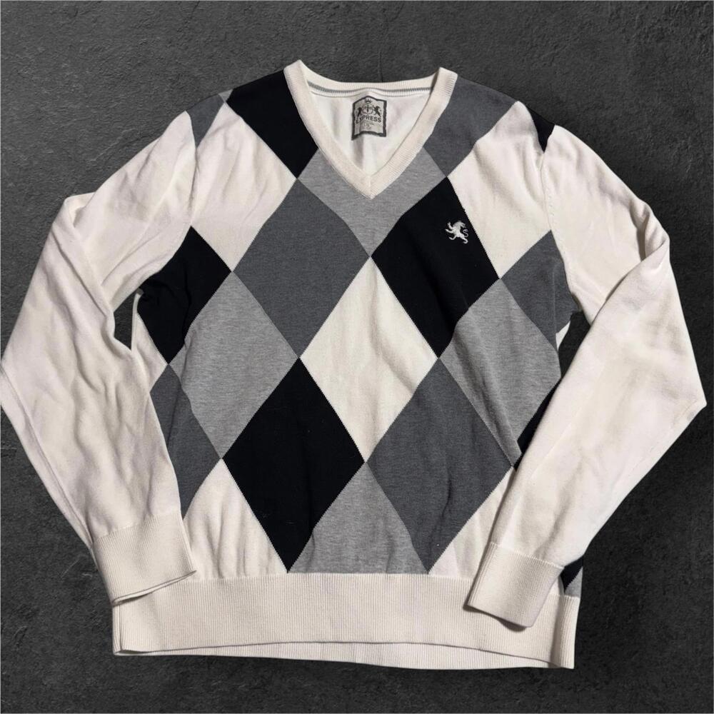 Express Men's V-Neck Argyle Sweater, Size L